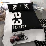 Customizable Football Duvet Cover Set – Personalized Bedding with Football Ball Helmet Design Black and White Player Gift – Custom Name and Number Option
