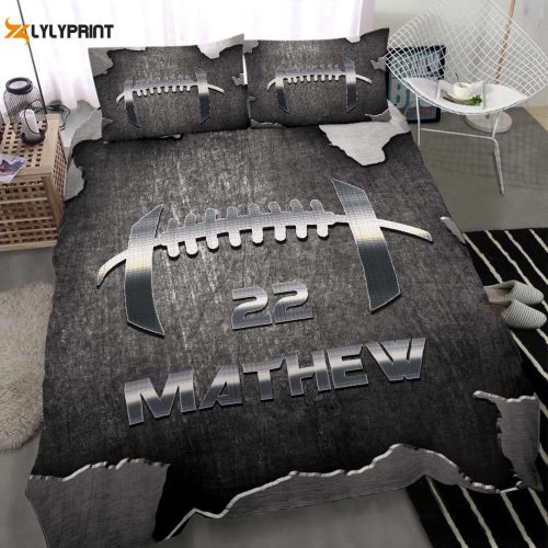 Custom Football Duvet Cover Set – Metal Player Gift Personalized Name & Number Bedding