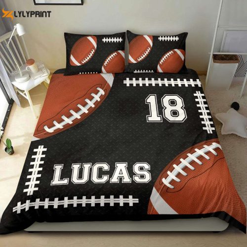 Customized Football Duvet Cover Set – Personalized Gift with Player s Name & Number Unique Black Bedding Idea