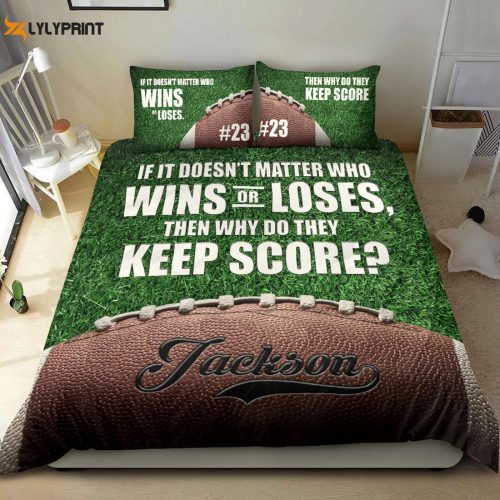 Customized Football Duvet Set – Win Lose Player Gift Green Bedding with Personalized Name & Number