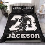 Custom Football Duvet Cover Set – Personalized Bedding with Unique Name & Number – Football Black Camo Player Design