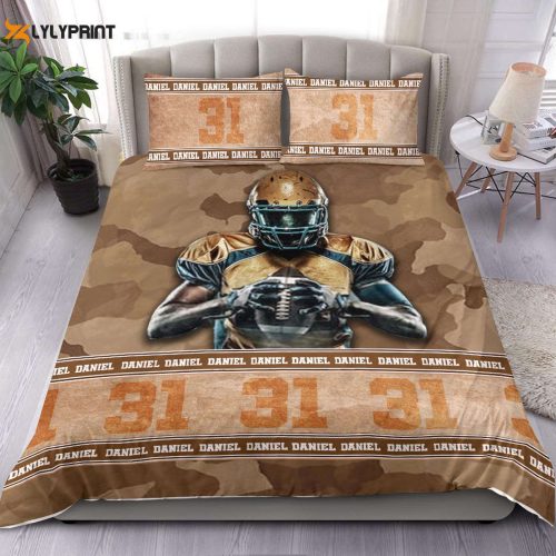 Custom Football Duvet Set – Personalized Brown Camo Player Bedding