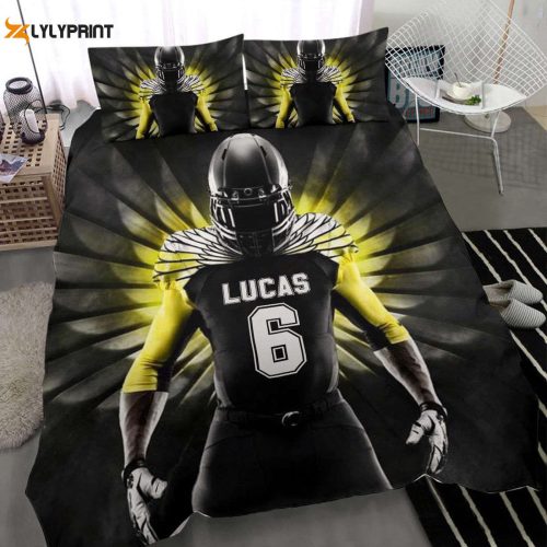 Custom Personalized Football Duvet Set – Bedding for Boys Warrior Angel Wings Player Gift with Custom Name & Number