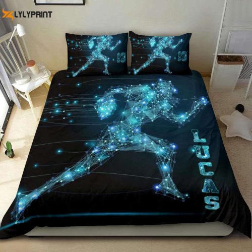 Custom Football Duvet Set: Personalized Blue Line Player Bedding