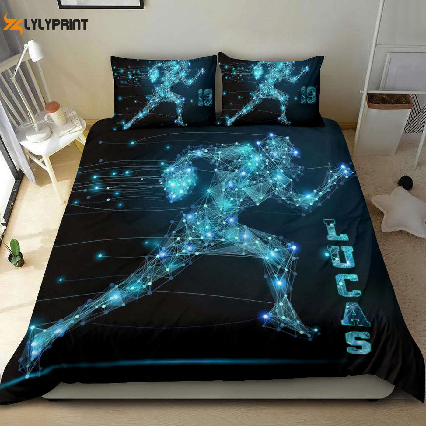 Custom Football Duvet Set: Personalized Blue Line Player Bedding Custom Football Duvet Set: Personalized Blue Line Player Bedding
