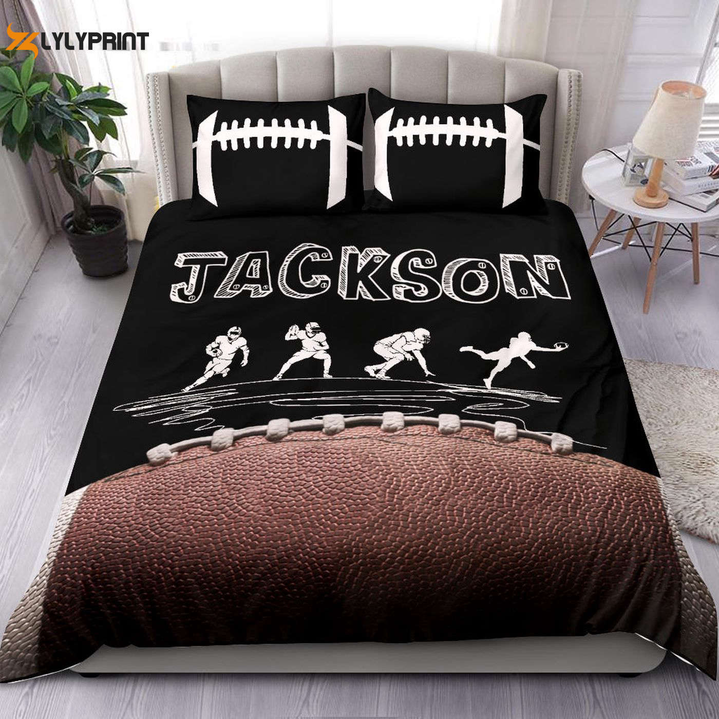 Custom Football Duvet Set – Personalized Bedding with Football Doodle Player Black Design Name & Number Custom Football Duvet Set – Personalized Bedding with Football Doodle Player Black Design Name & Number