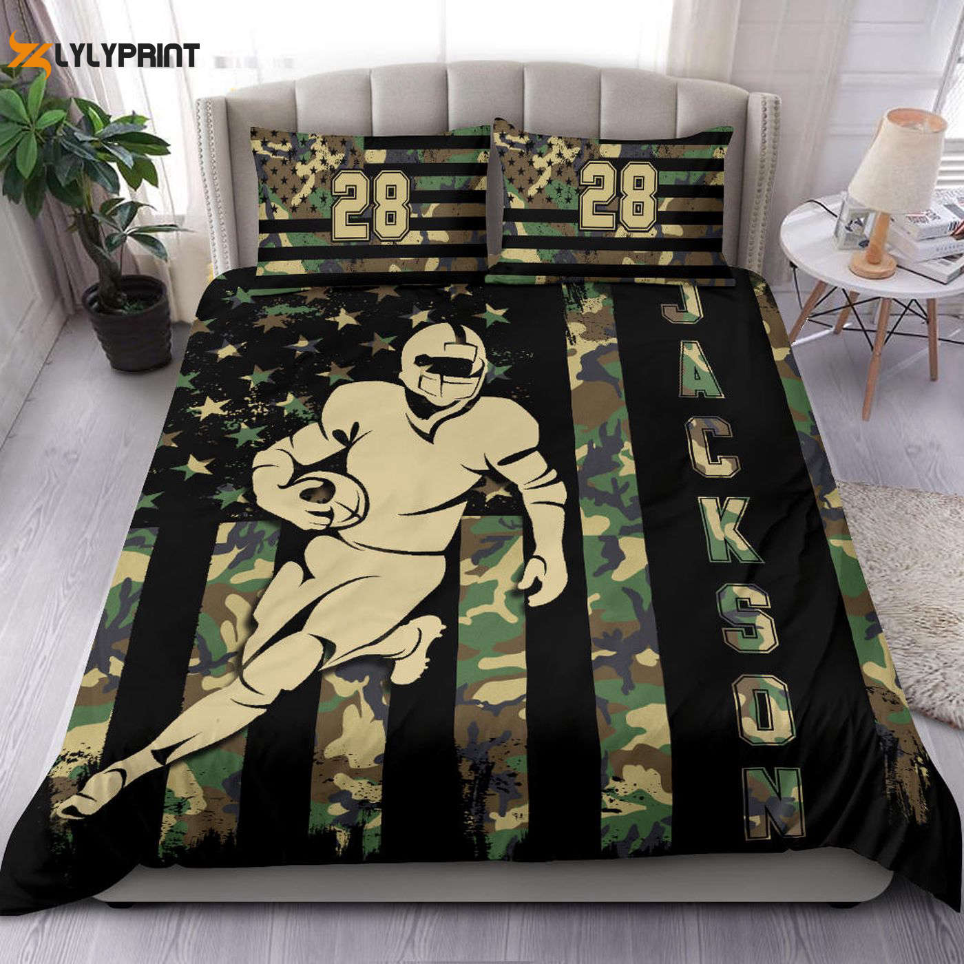 Custom Football Duvet Cover Set – Personalized Name Number & Green Camo Player Flag Bedding Custom Football Duvet Cover Set – Personalized Name Number & Green Camo Player Flag Bedding