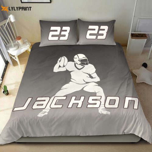 Custom Football Duvet Cover Set – Personalized Grey Player Bedding with Custom Name & Number