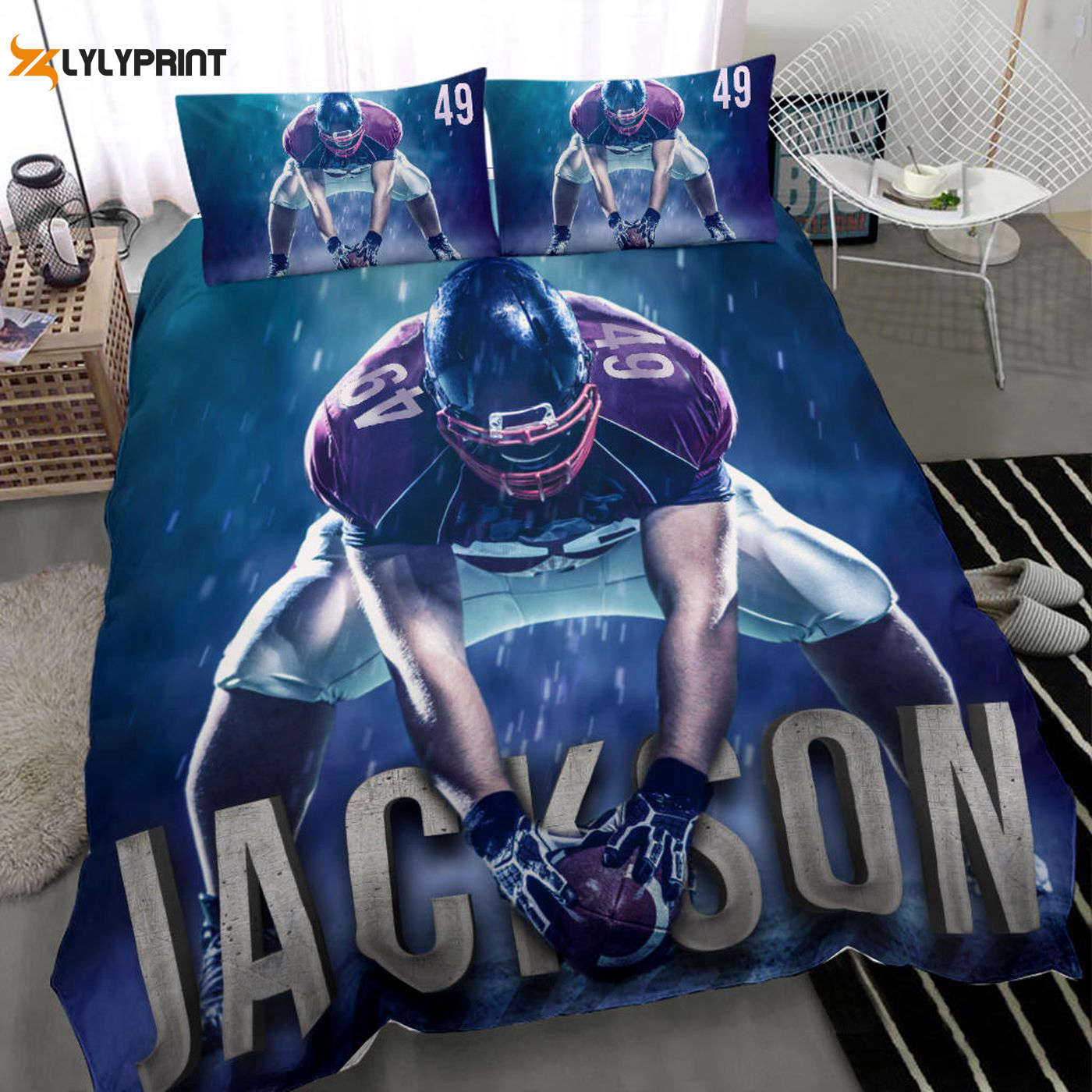 Customizable Football Duvet Set – Personalized Name & Number Bedding in Blue Customizable Football Duvet Set – Personalized Name & Number Bedding in Blue