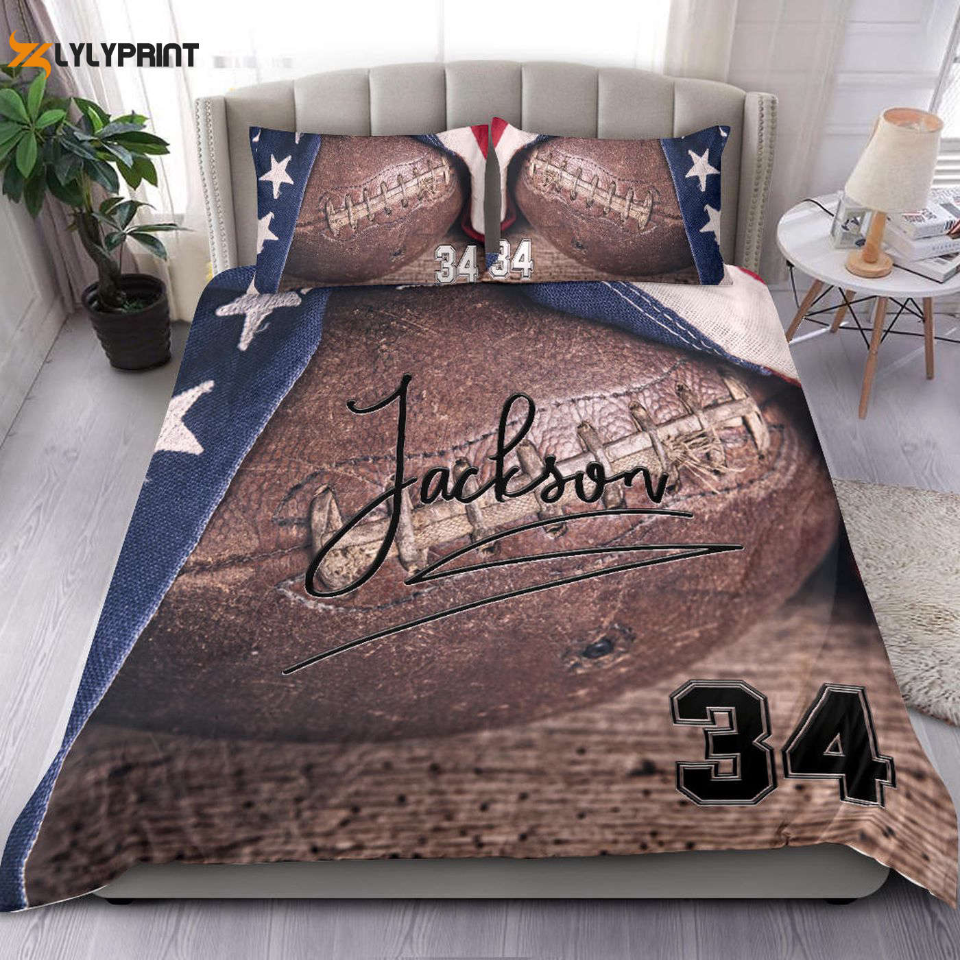 Custom Football Duvet Cover Set – Personalized Vintage Ball Player Bedding with Name & Number Custom Football Duvet Cover Set – Personalized Vintage Ball Player Bedding with Name & Number