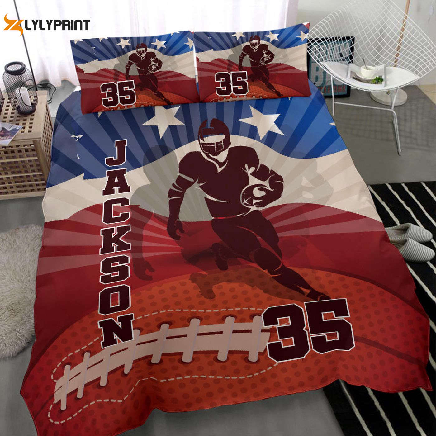 Customized Football Duvet Cover Set: Vintage Retro Player Design Personalized with Name & Number – Red Bedding Customized Football Duvet Cover Set: Vintage Retro Player Design Personalized with Name & Number – Red Bedding