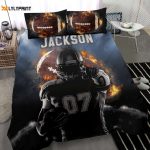 Custom Football Duvet Set – Personalized Bedding for Boys Fire Player Design with Name & Number