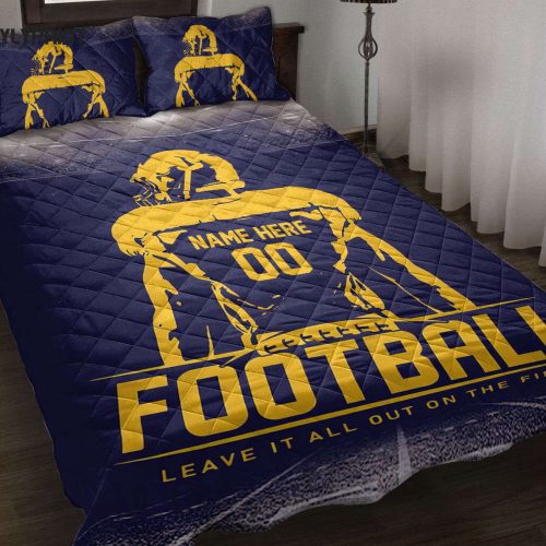Custom Name & Number Football Quilt Set – Personalized Field Blanket with Pillowcases Perfect Bedding for American Football Fans