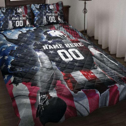 Custom Football Quilt Set: American Flag Blanket with Pillowcases – Quilt Bedding Set