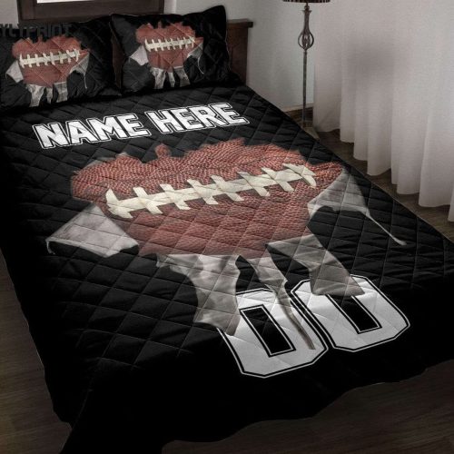 Custom Name Personalized Football Quilt Set: American Torn Effect Blanket with Pillowcases – Shop Now!
