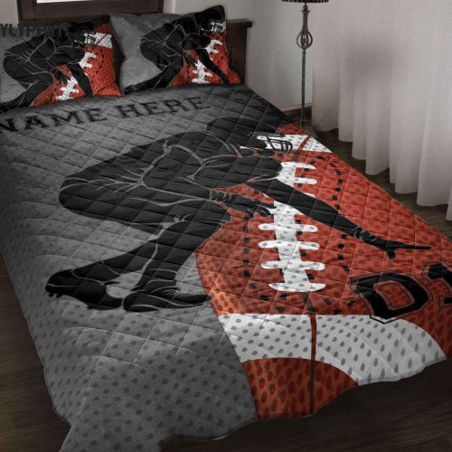 Custom Football Quilt Set – Personalized Blanket with Pillowcases Defense Player Design Name & Number – Ideal Bedding