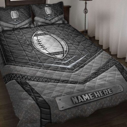 Custom Football Quilt Set: Personalized Bedding with Football Silvers Pillowcases and Custom Name – Boost Your Bedroom Décor!
