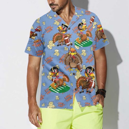Thanksgiving Hawaiian Shirt: Funny Turkey Playing American Football – Perfect Gift for Thanksgiving Day